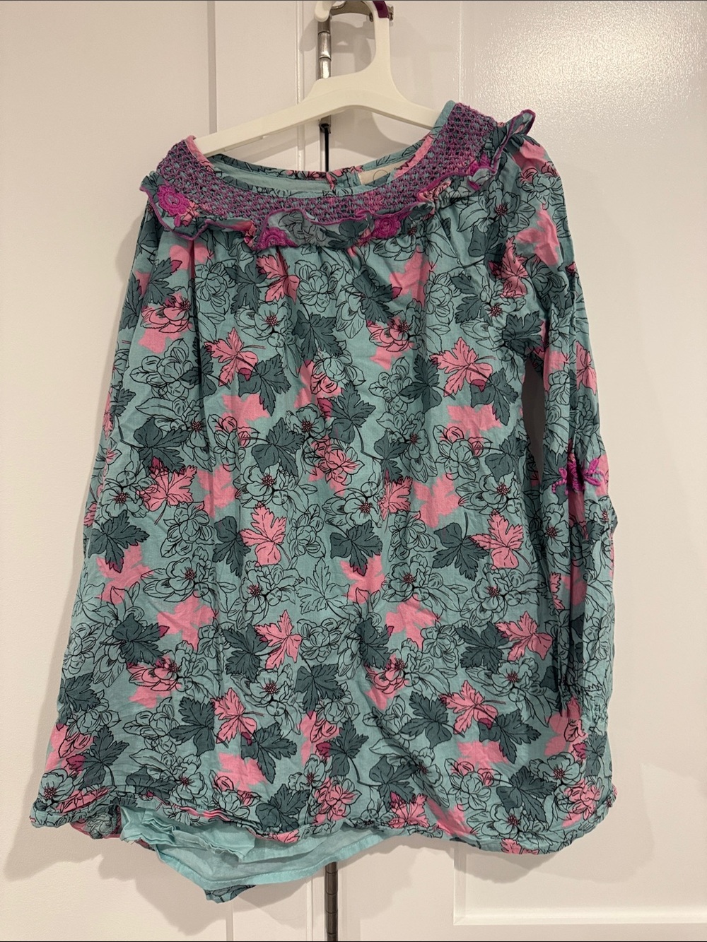 Peek Girls' Teal & Pink Floral Long Sleeve Dress